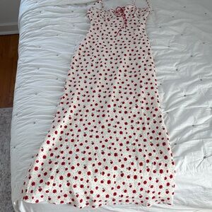 White Slip Dress with Red Floral Print